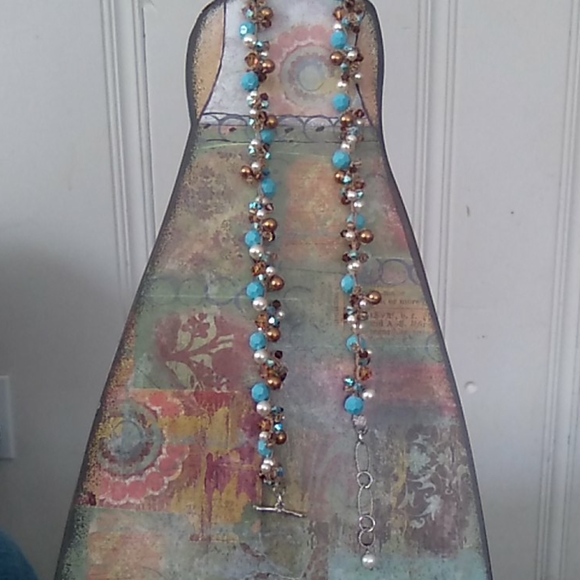 Turquoise Pearl's swarovski necklace - Picture 3 of 6